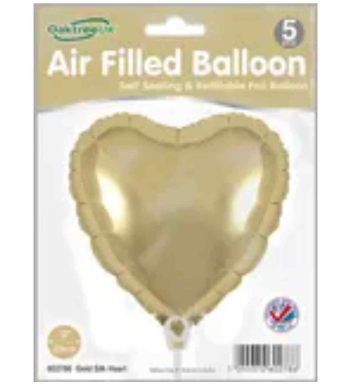 9" Oaktree Gold Silk Heart Foil 5pcs