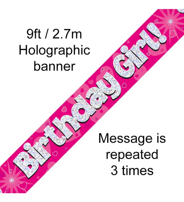 9ft Oaktree 'Birthday Girl' Pink Holo Banner