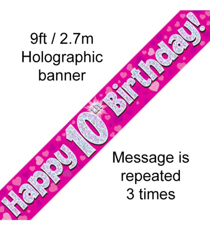 9ft Oaktree Happy 10th Birthday Pink Holo Banner
