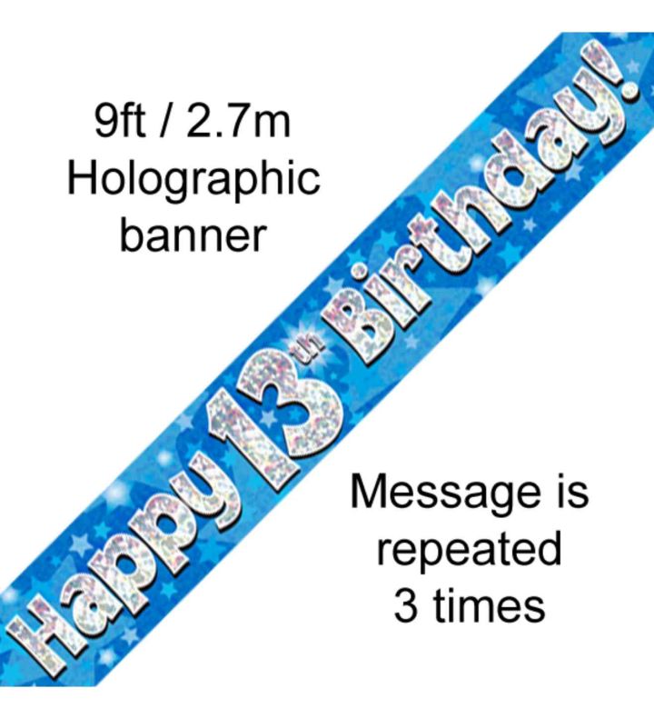 9ft Oaktree Happy 13th Birthday Blue Holo Banner