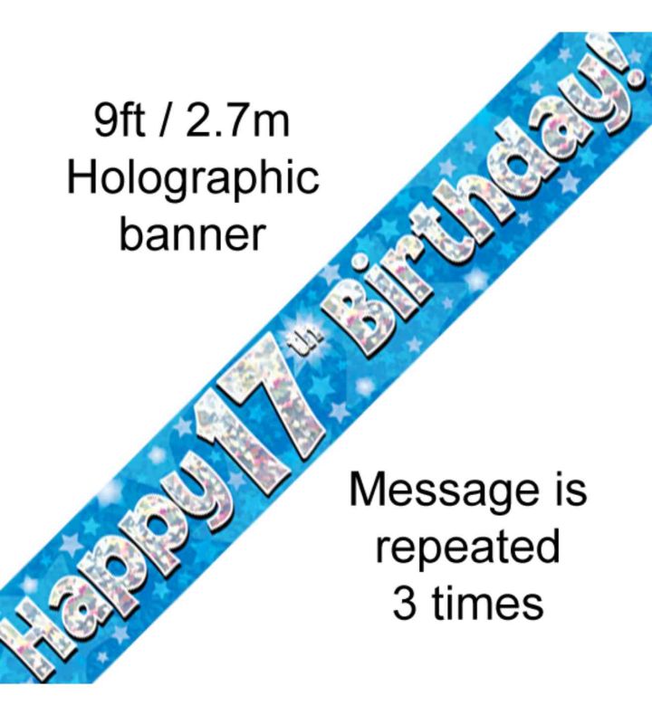 9ft Oaktree Happy 17th Birthday Blue Holo Banner