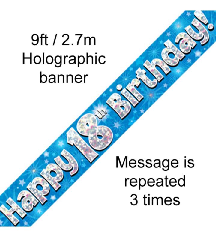 9ft Oaktree Happy 18th Birthday Blue Holo Banner