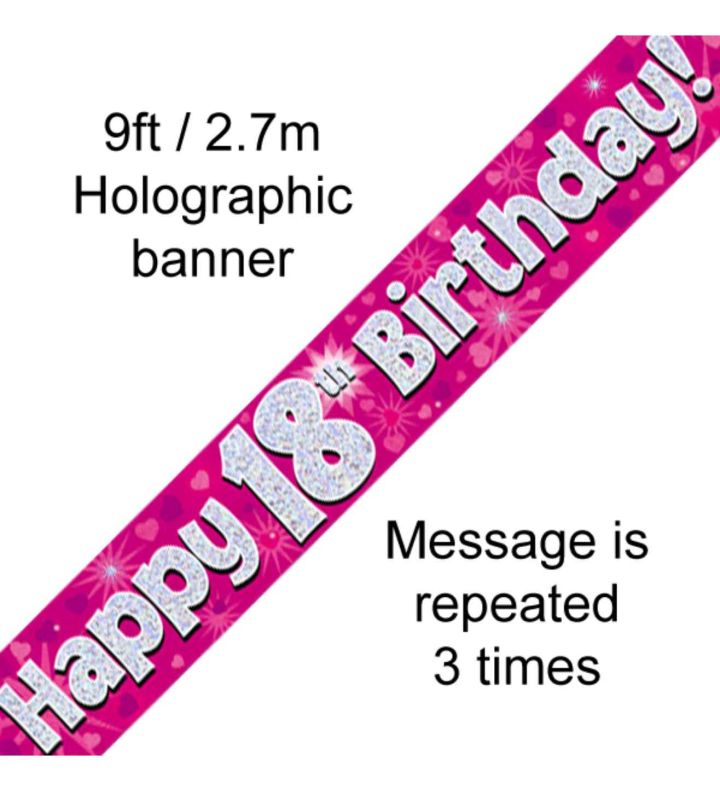 9ft Oaktree Happy 18th Birthday Pink Holo Banner