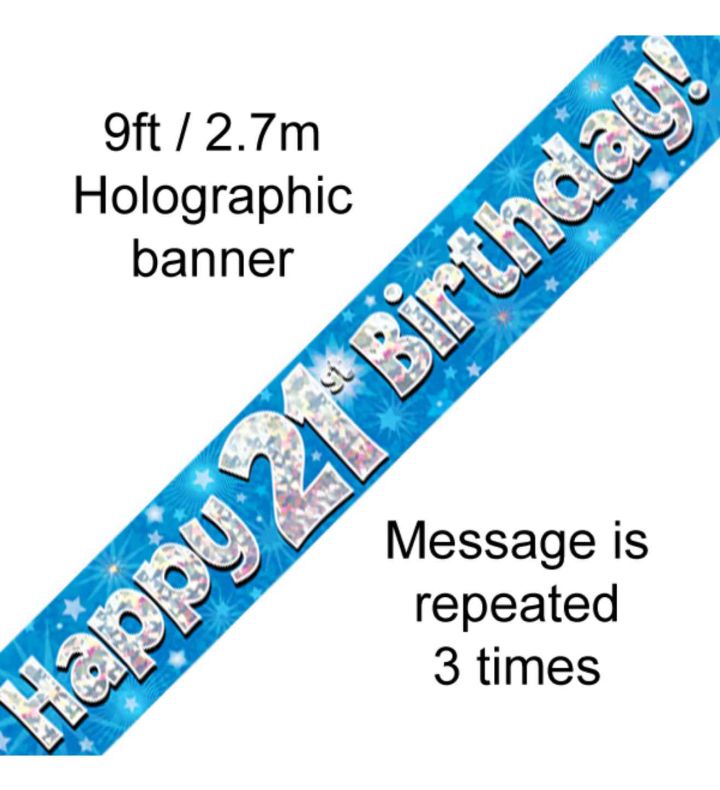 9ft Oaktree Happy 21st Birthday Blue Holo Banner
