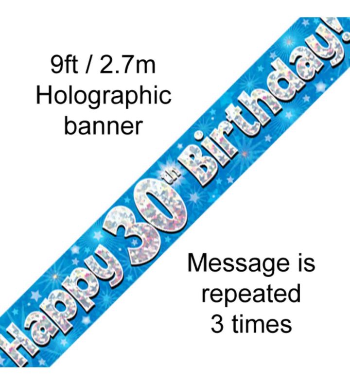 9ft Oaktree Happy 30th Birthday Blue Holo Banner