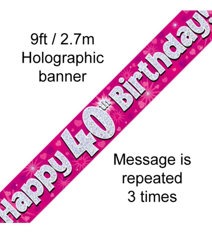 9ft Oaktree Happy 40th Birthday Pink Holo Banner