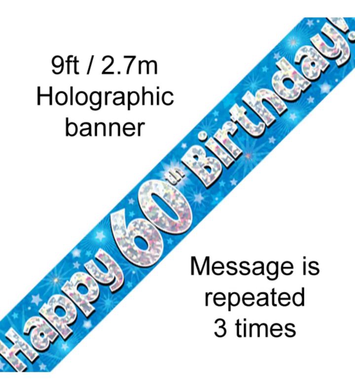 9ft Oaktree Happy 60th Birthday Blue Holo Banner