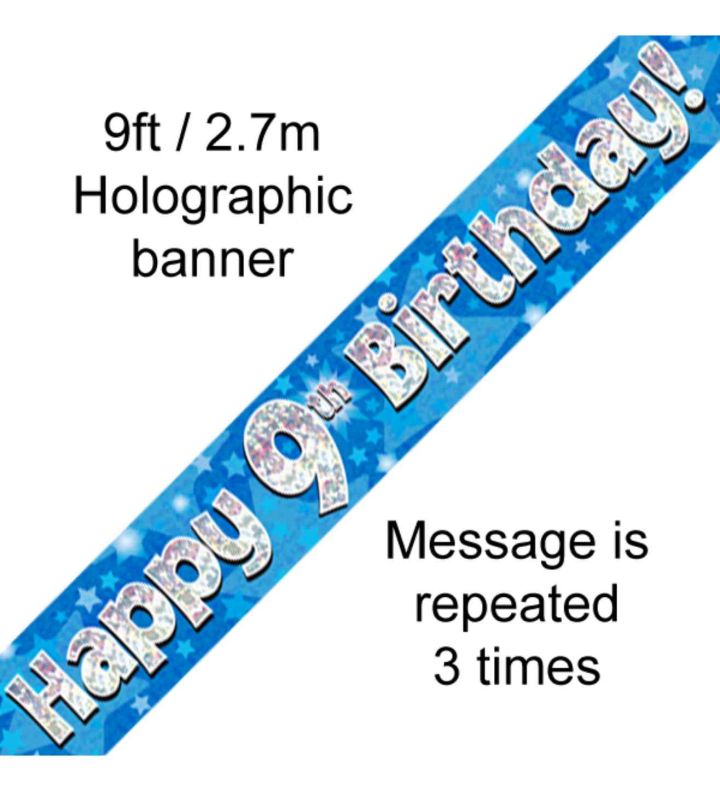 9ft Oaktree Happy 9th Birthday Blue Holo Banner