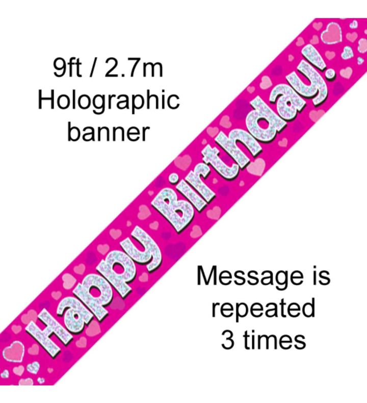 9ft Oaktree Happy Birthday Pink Holo Banner