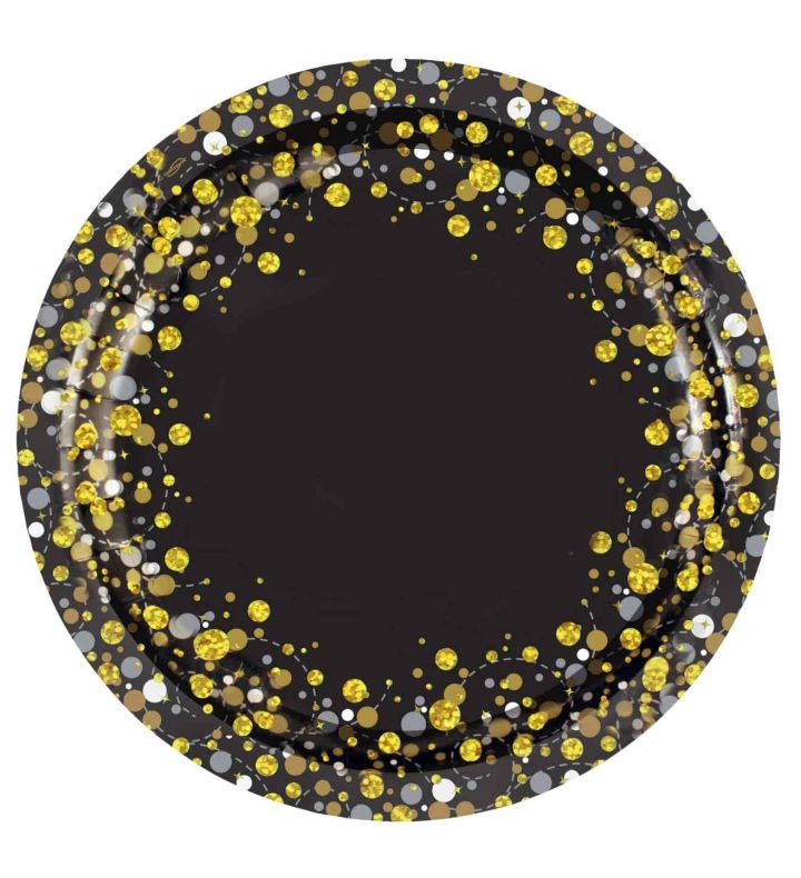 9" Fizz Black and Gold Fizz Plates 8pc