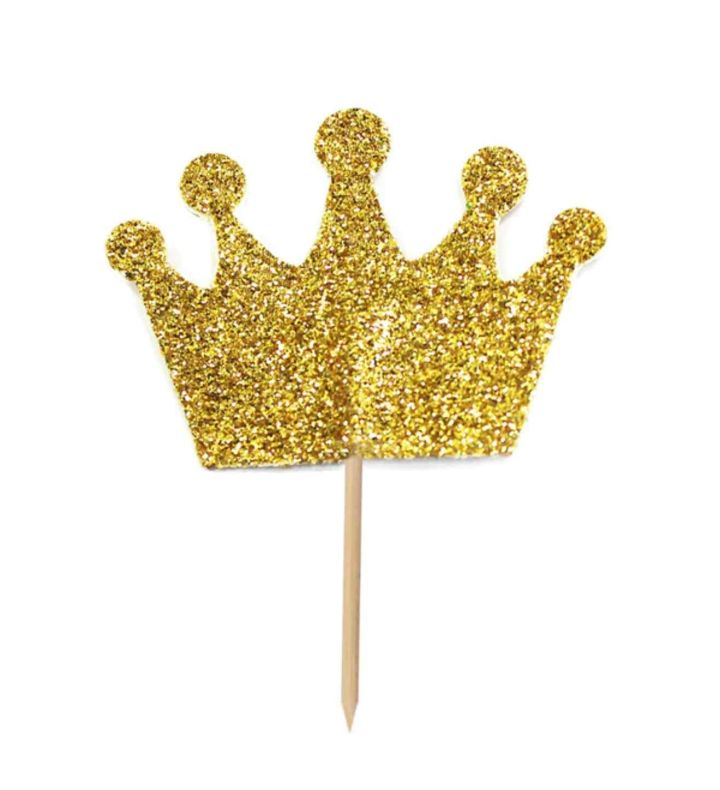 Glitter Crown Cupcake Toppers Gold (12ct)