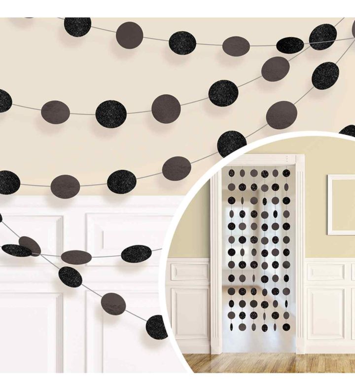 Black Glitter String Decoration 2.13m