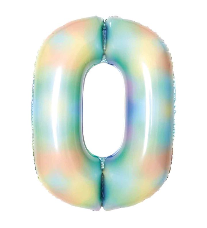34" Amscan Number 0 Pastel Rainbow Foil Balloon