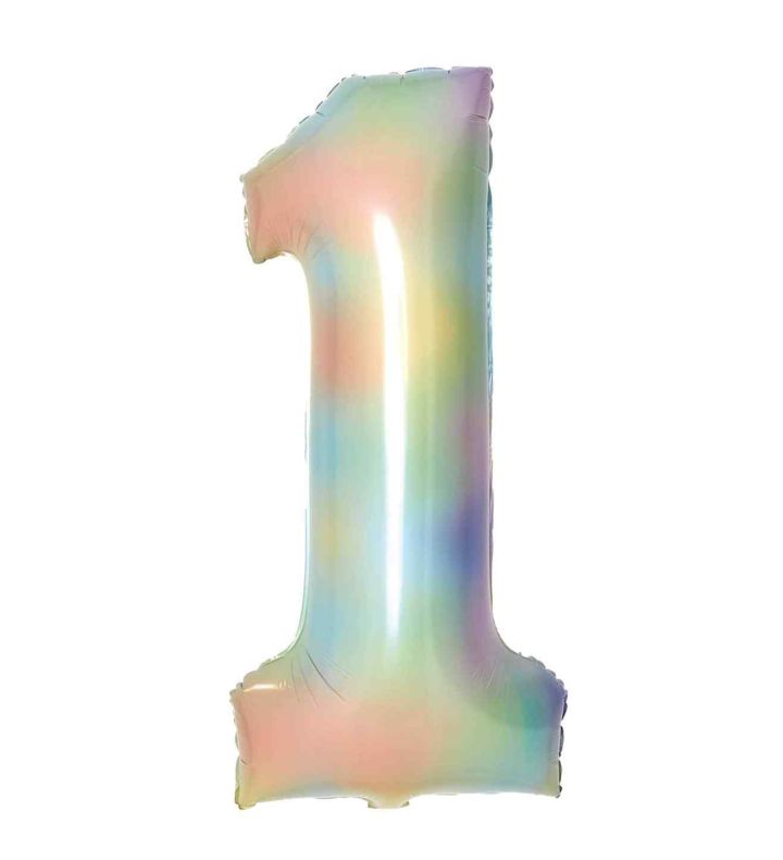 34" Amscan Number 1 Pastel Rainbow Foil Balloon