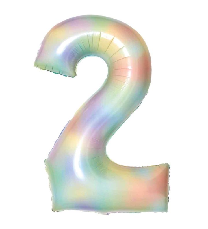 34" Amscan Number 2 Pastel Rainbow Foil Balloon