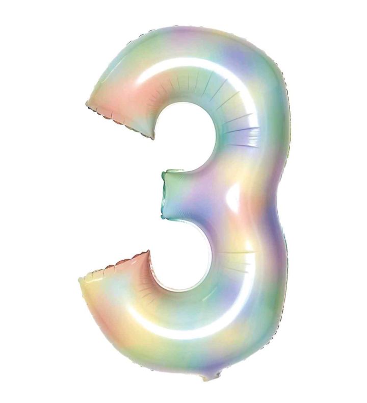 34" Amscan Number 3 Pastel Rainbow Foil Balloon