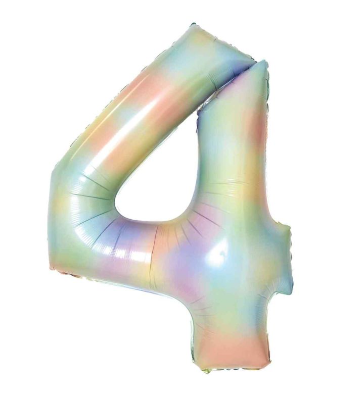 34" Amscan Number 4 Pastel Rainbow Foil Balloon