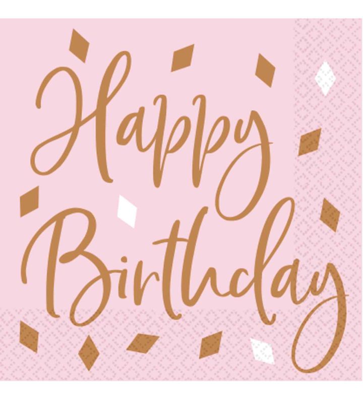 Rose Gold Happy Birthday Luncheon Napkins (16ct)