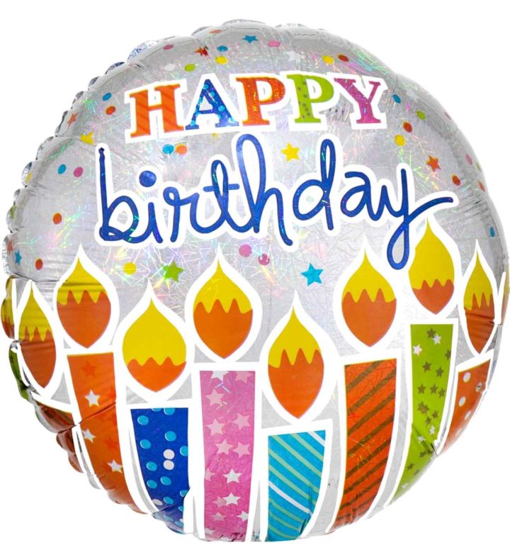 17" Holographic Happy Birthday Candles Foil Balloon
