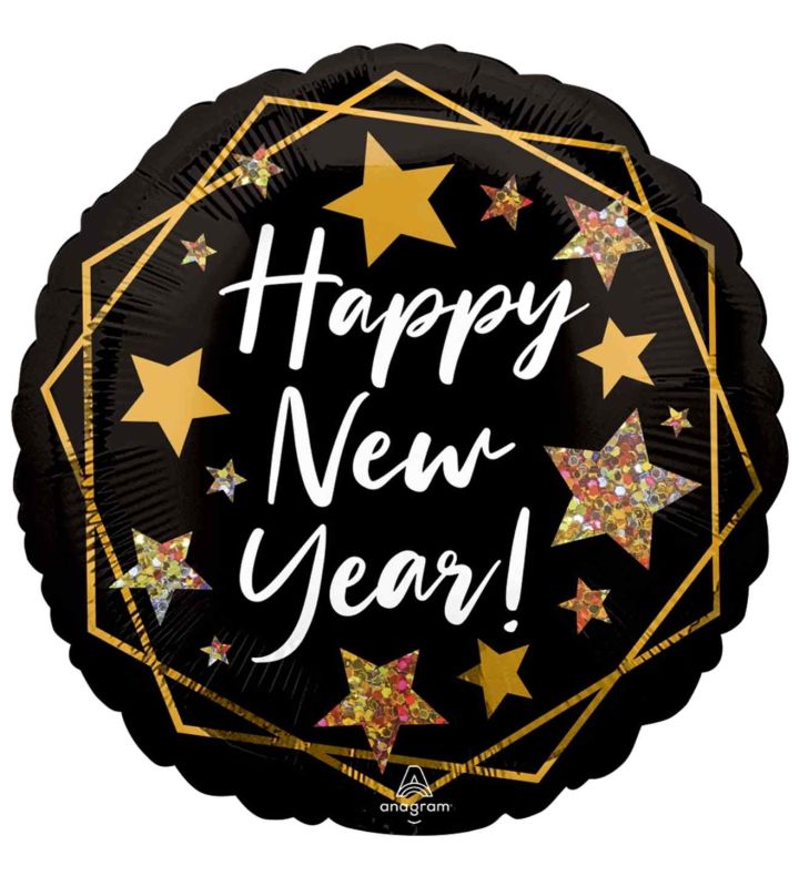 18" Happy New Years Gold Sparkle Foil Balloon