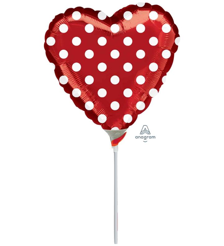 Mini Red Heart with Polka Dots Aangram Foil Balloon