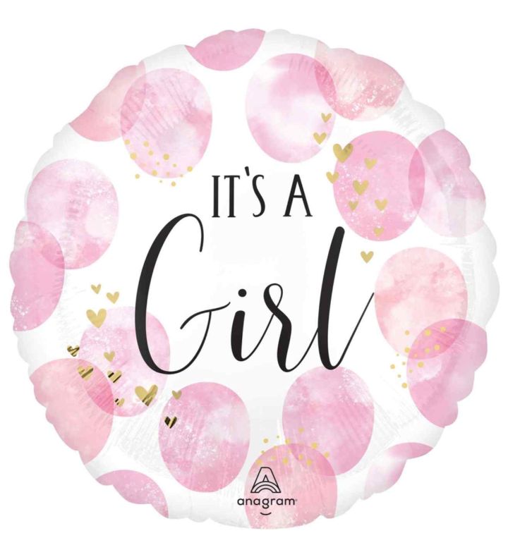 17" Anagram Baby Girl Pink Watercolour Foil Balloon