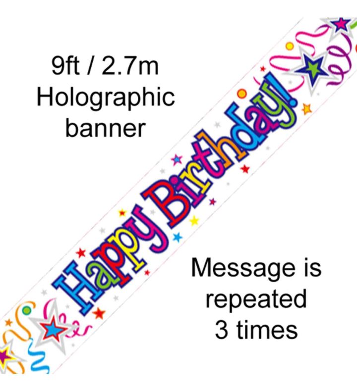 9ft Oaktree 'Happy Birthday' Ribbons & Stars Holo Banner