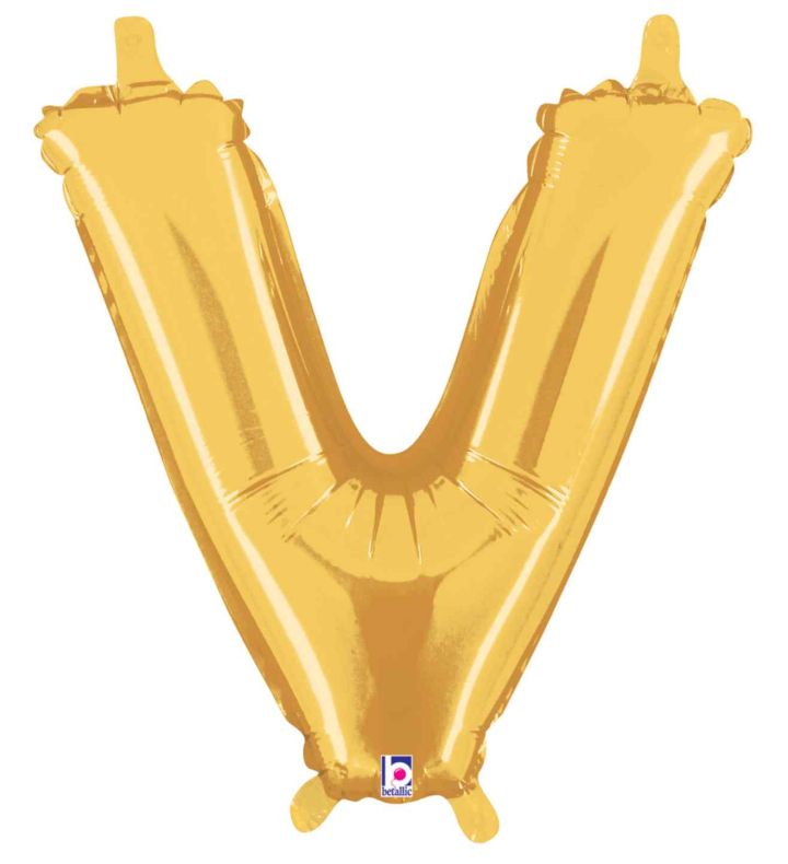 14" Gold Letter V Grabo Foil Balloon