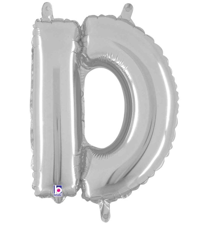14" Silver Letter D Grabo Foil Balloon.
