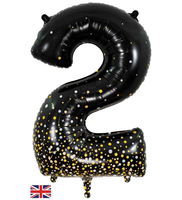 34" Oaktree Sparkling Fizz Black Gold Number 2 Foil Balloon