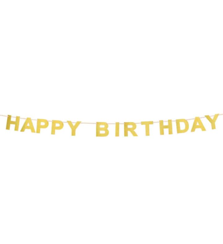 Cardboard Gold Glitter Letter Banner 'Happy Birthday' 2.0m