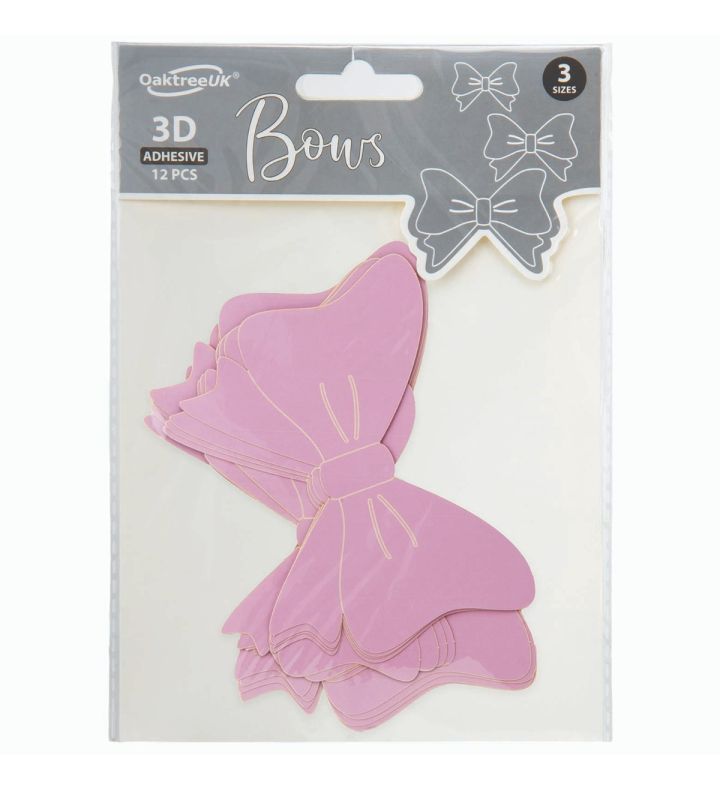 Bows 3D Pastel Lavender Self Adhesive 3 sizes 12pcs