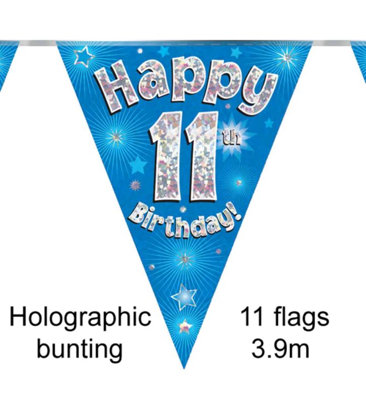 3.9m Oaktree 'Happy 11th Birthday' Blue Bunting