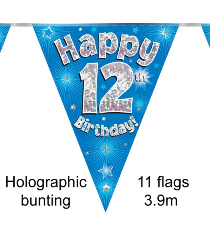 3.9m Oaktree 'Happy 12th Birthday' Blue Bunting