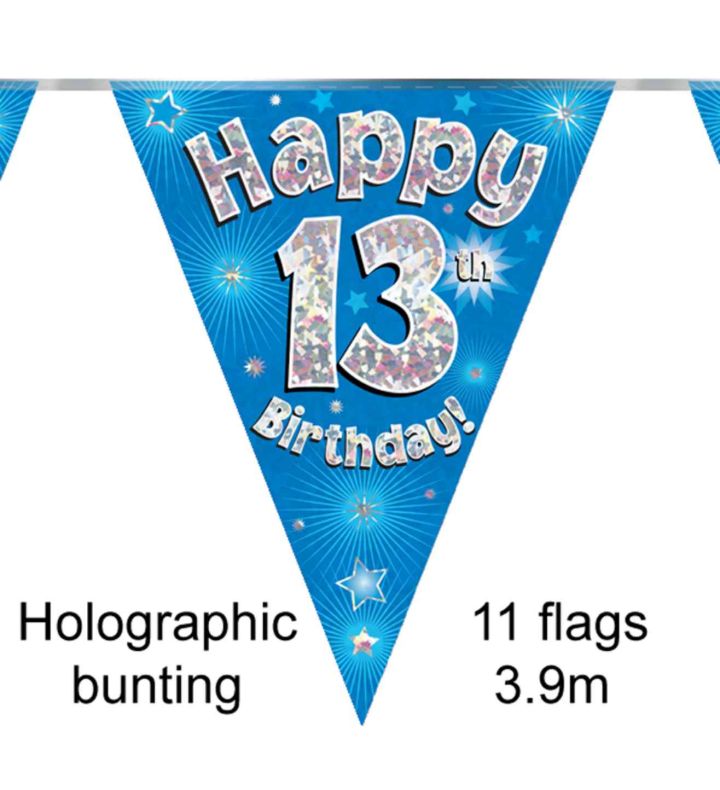 3.9m Oaktree 'Happy 13th Birthday' Blue Bunting