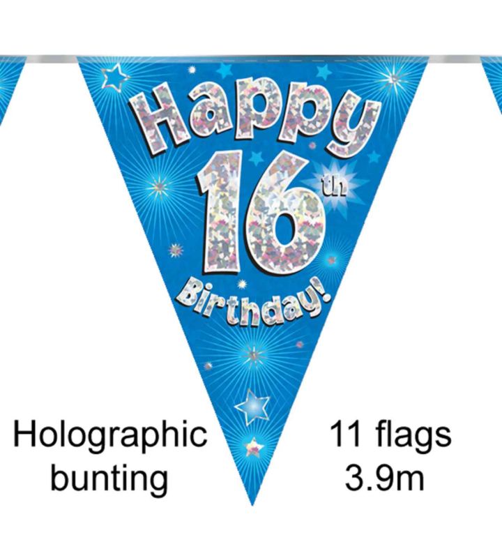3.9m Oaktree 'Happy 16th Birthday' Blue Bunting