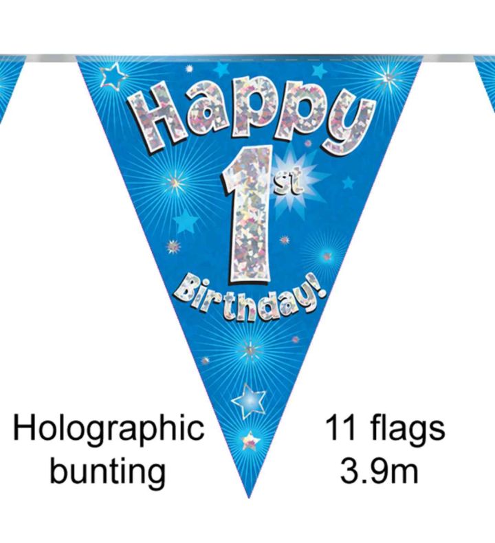 3.9m Oaktree 'Happy 1st Birthday' Blue Bunting