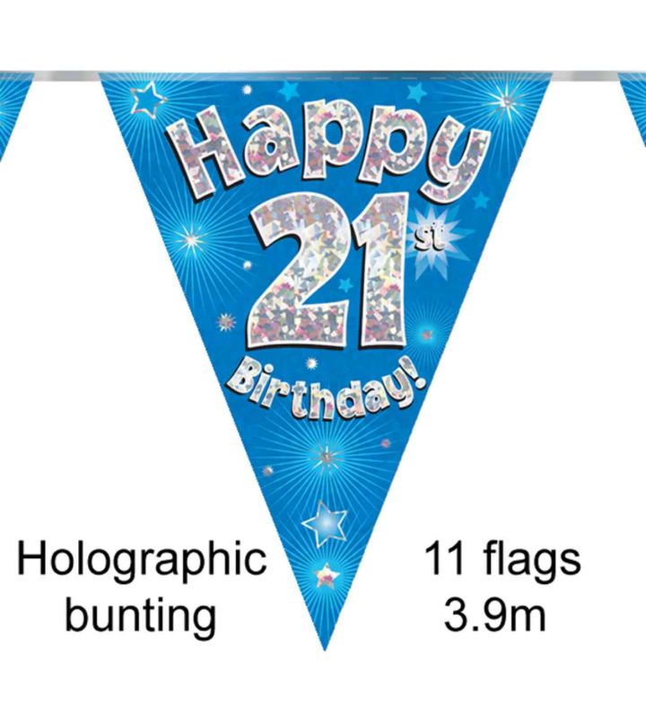 3.9m Oaktree 'Happy 21st Birthday' Blue Bunting