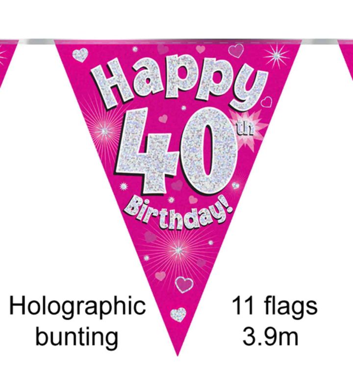 3.9m Oaktree 'Happy 40th Birthday' Pink Bunting