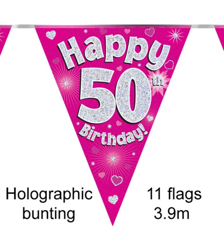3.9m Oaktree 'Happy 50th Birthday' Pink Bunting