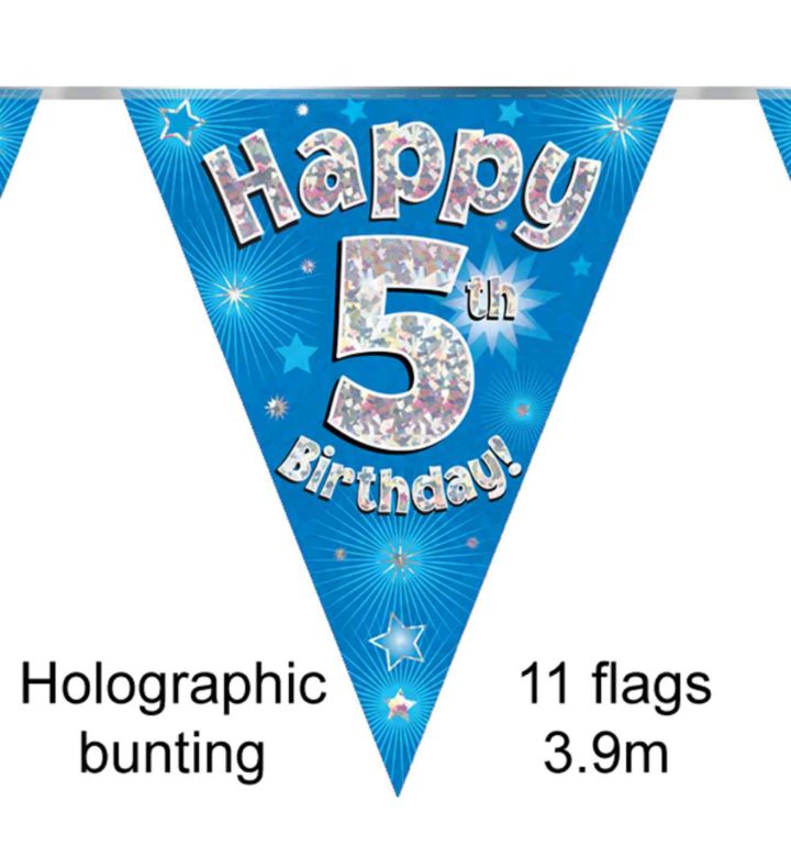 3.9m Oaktree 'Happy 5th Birthday' Blue Bunting