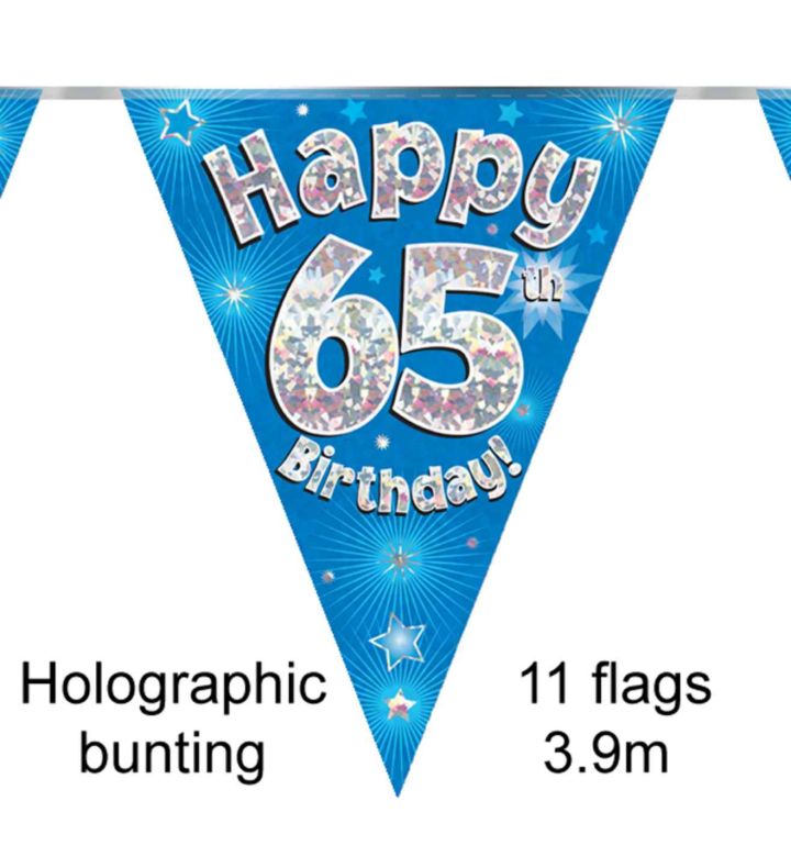 3.9m Oaktree 'Happy 65th Birthday' Blue Bunting