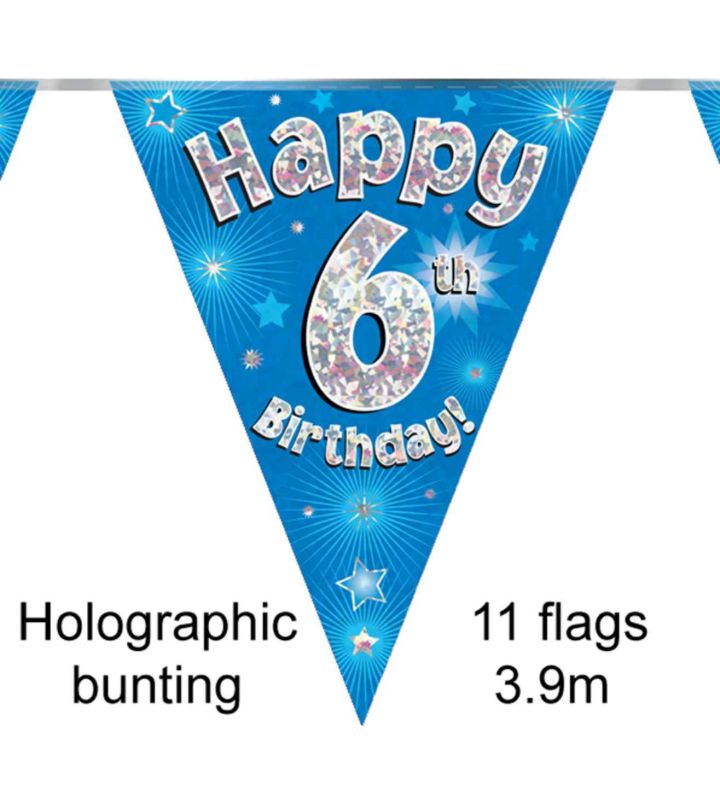 3.9m Oaktree 'Happy 6th Birthday' Blue Bunting
