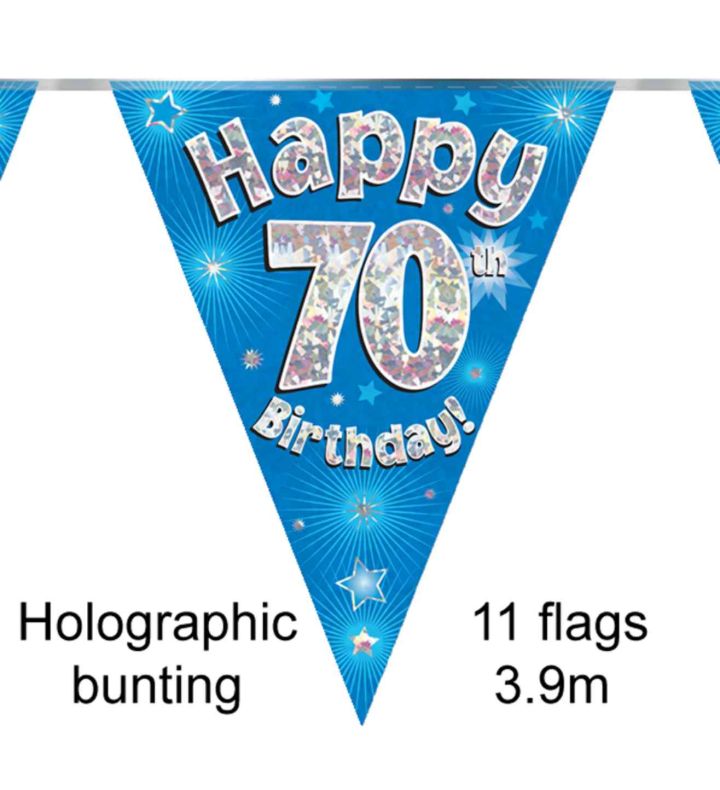 3.9m Oaktree 'Happy 70th Birthday' Blue Bunting