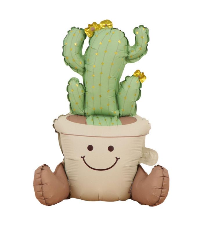 Cactus Potted Plant Cream/Green Bamboo Party 58 x 56cm Foil Balloon