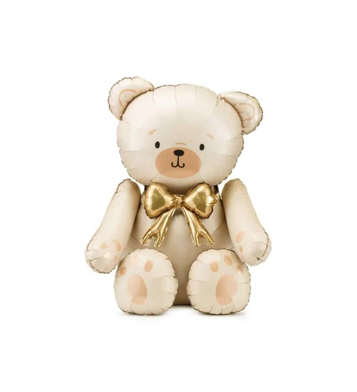 Cream Bear With Bow Foil Balloon 75x84cm