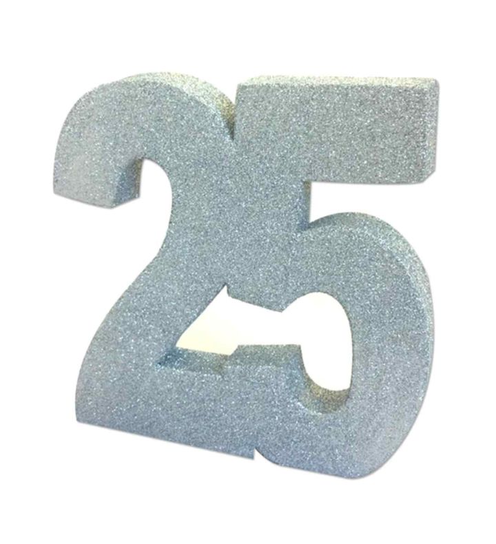Number 25 Glitter Table Decoration Silver