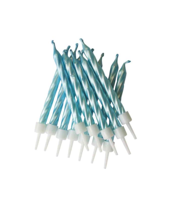 Pearlescent Candles Blue with Holders