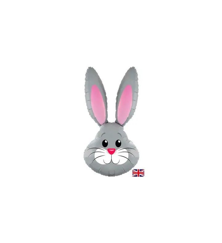 35" Cute Rabbit / Bunny Head Grey Metallic Foil Balloon