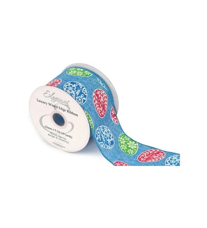 Eleganza Wired Edge Ribbon Easter Eggstravaganza Blue 63mm x 9.1m